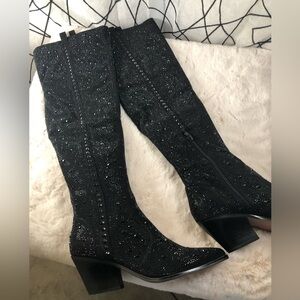 JESSICA SIMPSON BLACK RHINESTONE, OVER THE KNEE BOOT, Size 11